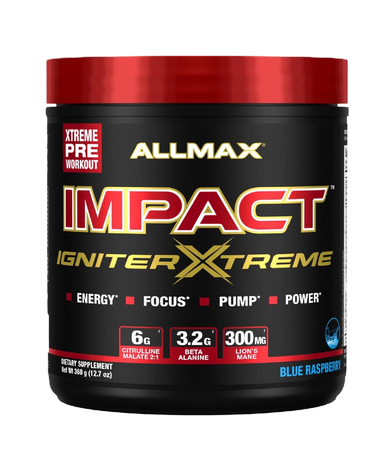 Allmax Impact Igniter Extreme Pre Entreno 300Gr 20/40 Servicios blue raspberry