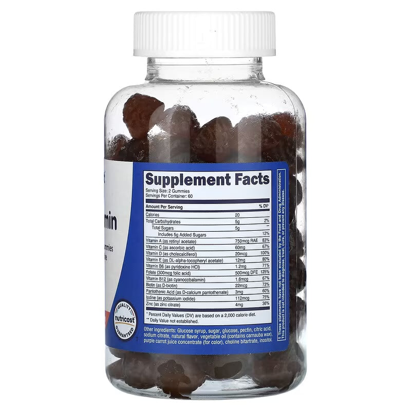 NUTRICOST KIDS MULTIVITAMINICO 120 GOMITAS BAYAS MIXTAS informacion nutricional