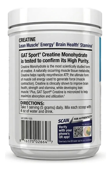 GAT Sport Creatina Monohidrato 500gr 60 Servicios Portada 2