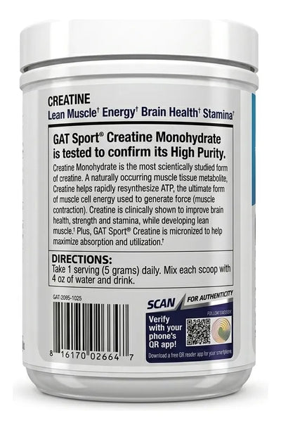GAT Sport Creatina Monohidrato 500gr 60 Servicios Portada 2