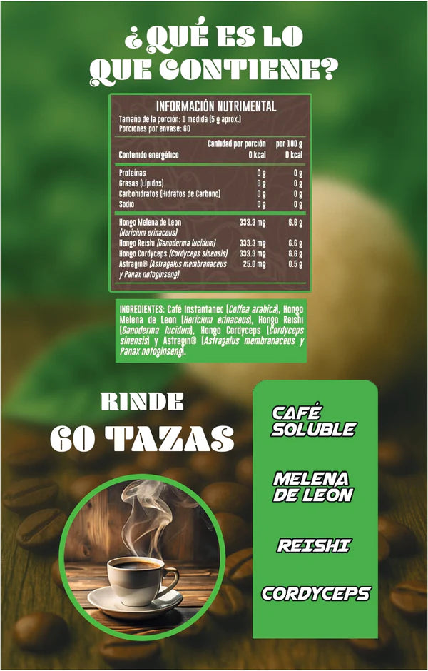 Advance Nutrition Coffee & Adaptógenos 150g 30 Serv Informacion nutricional