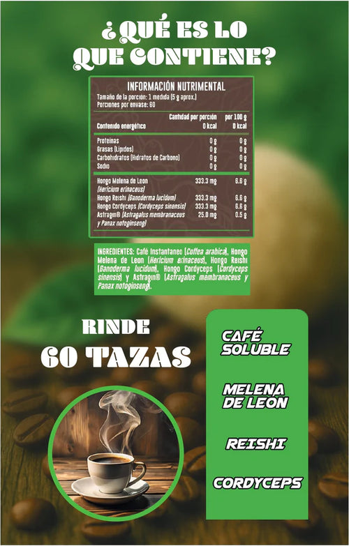 Advance Nutrition Coffee & Adaptógenos 150g 30 Serv Informacion nutricional