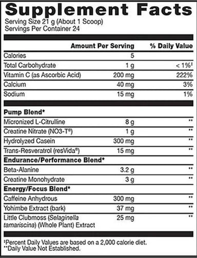 BSN No-Xplode Vaso Pre Entreno 504Gr 24 Servicios informacion nutricional