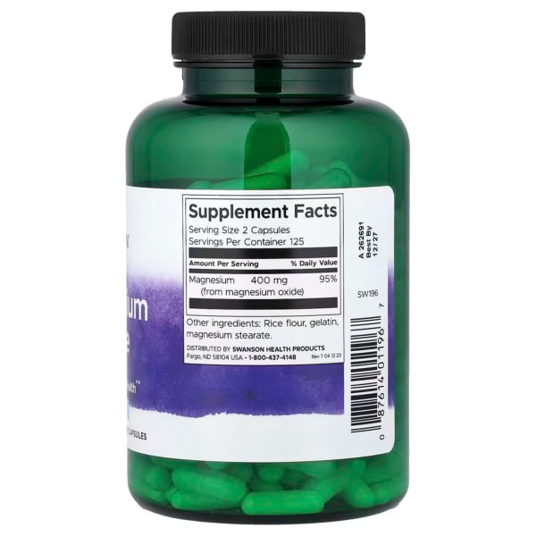 Swanson Magnesium Oxide 250 Capsulas Informacion nutricional