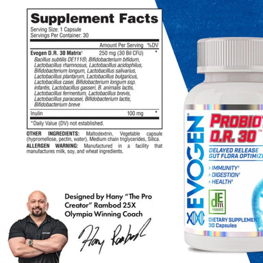 Evogen Probiotico D.R. 30 Capsulas Informacion nutricional