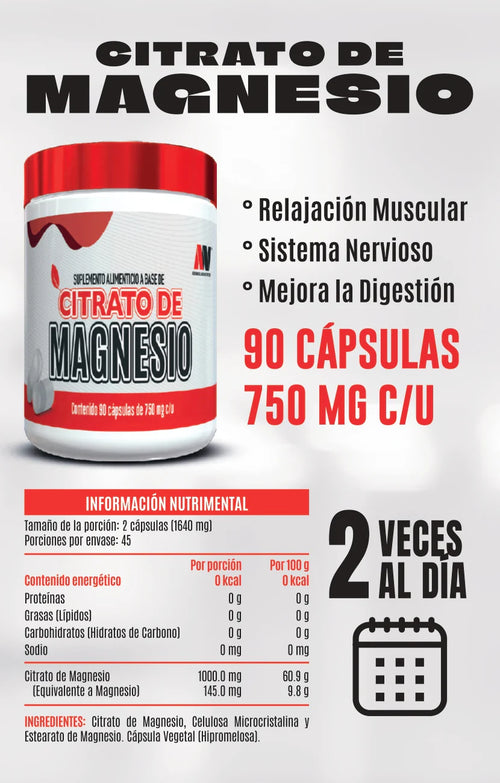 Advance Nutrition Citrato de Magnesio 820mg 90 Capsulas Informacion nutricional