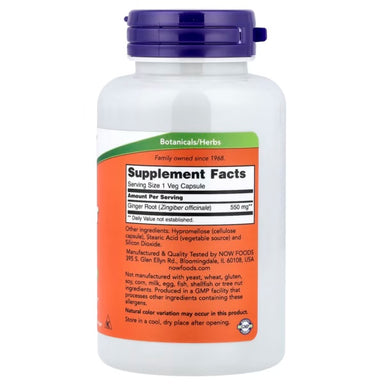 Now Foods Ginger Root 550Mg 100 Veg Cap Informacion nutricional
