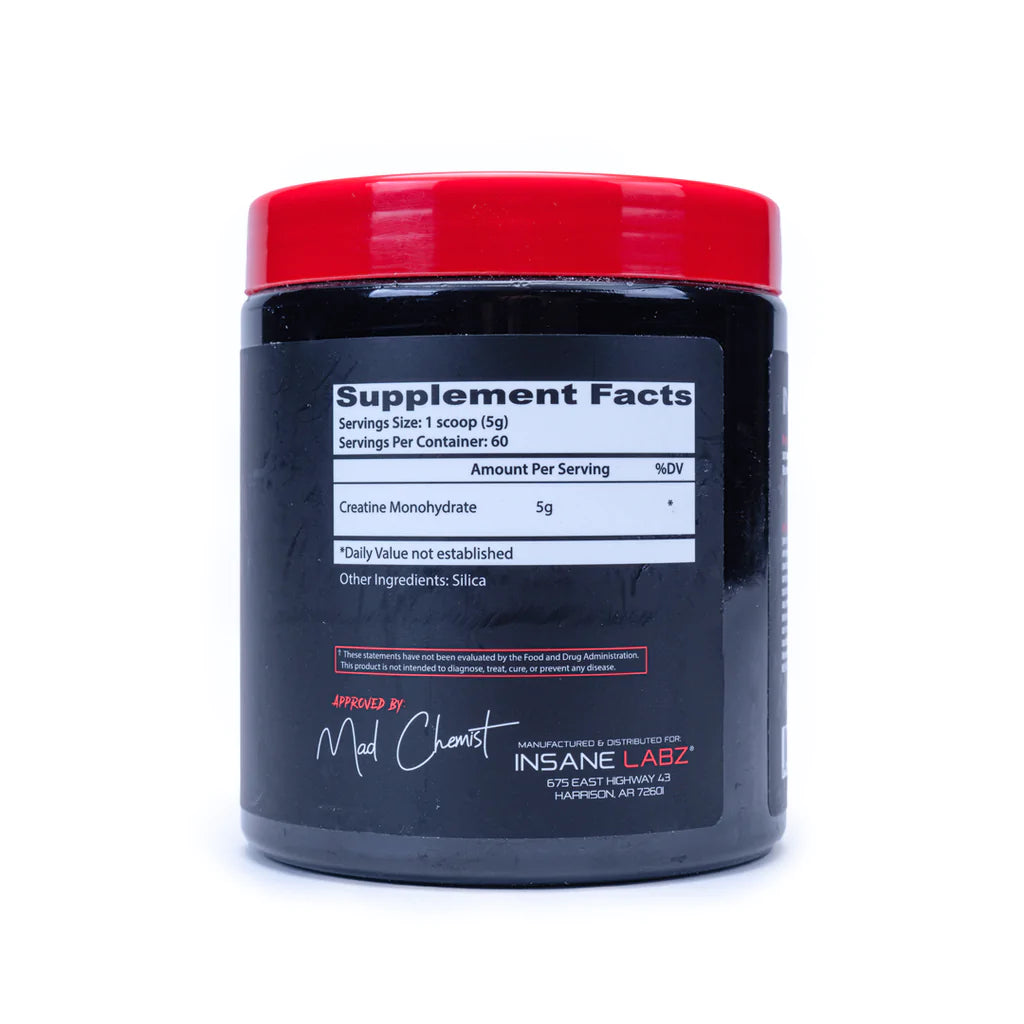 Insane Labz Creatina Monohidratada 60 servicios informacion nutricional
