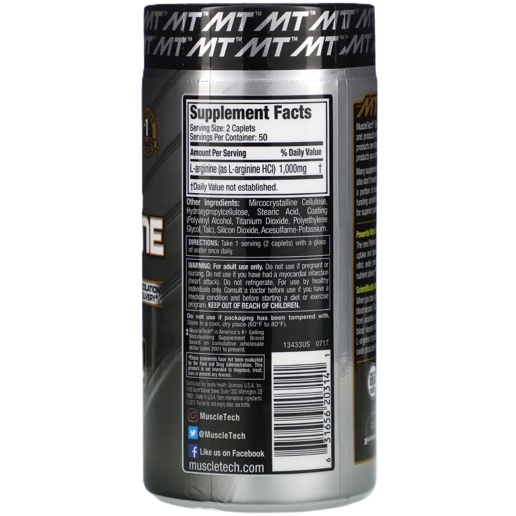 Muscletech Platinum L-Arginina 100 tabletas informacion nutricional