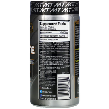 Muscletech Platinum L-Arginina 100 tabletas informacion nutricional