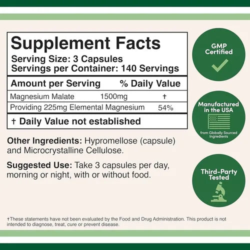 Double Wood Malato De Magnesio 500 Mg 420 Capsulas informacion nutricional