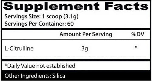 Insane Labz Citrulina 60 Servicios Pre Entreno informacion nutricional