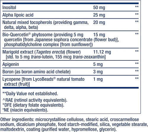 Life Extension Two-Per-Day Multivitaminico 120 Cápsulas Informacion nutricional