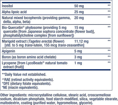 Life Extension Two-Per-Day Multivitaminico 120 Cápsulas Informacion nutricional