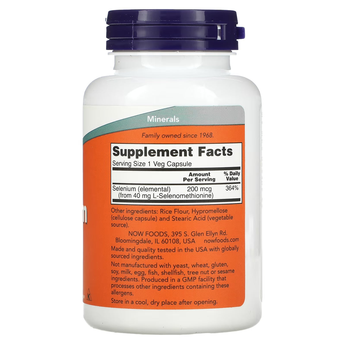 Now Foods Selenium 200 Mcg 180 Veg Caps Informacion nutricional