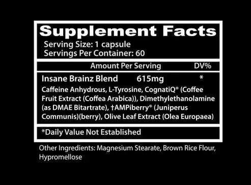 Insane Labz Brainz 60 cap informacion nutricional