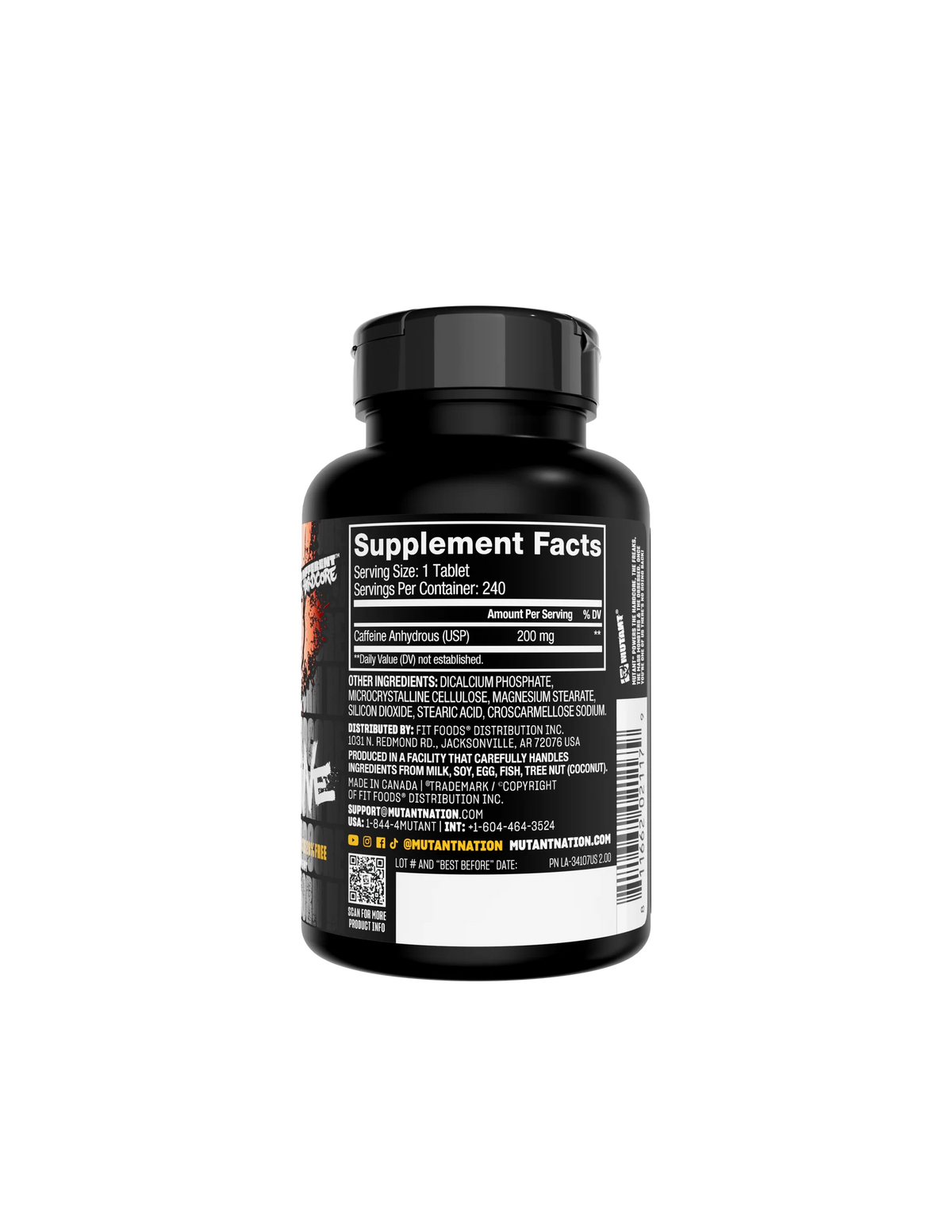 Mutant Caffeine 240 cap INFORMACION NUTRICIONAL