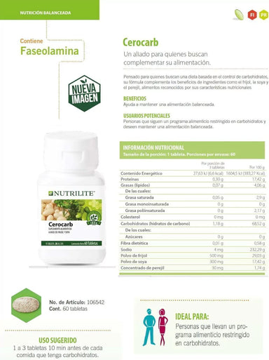 Nutrilite Cerocarb 60 Tabletas Informacion nutricional