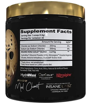 Insane Labz Insane Veinz Gold Pre Entreno 30 servs informacion nutricfional