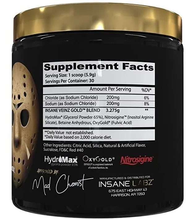 Insane Labz Insane Veinz Gold Pre Entreno 30 servs informacion nutricfional