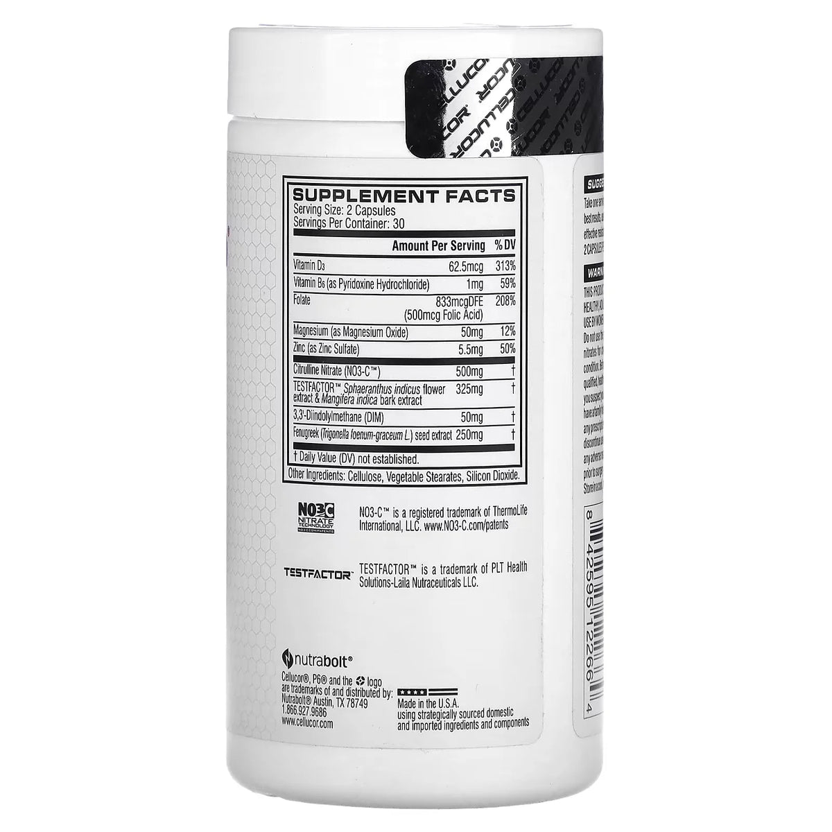 Cellucor P6 Alpha Test 60 Capsulas informacion nutricional