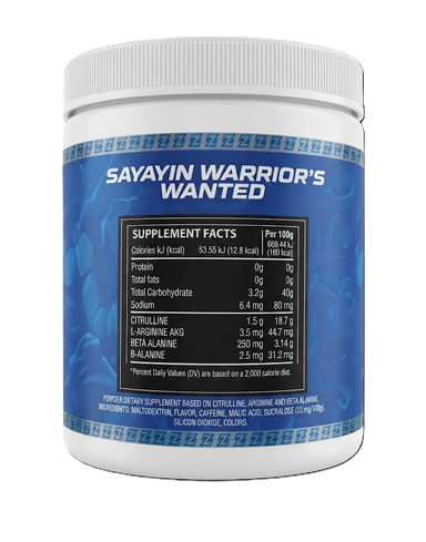 Saiyan Labz Kaioken Blue Pre Entreno 30 servicios informacion nutricional