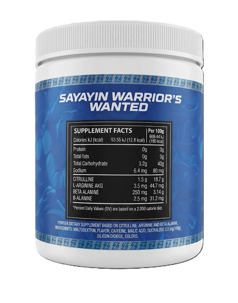 Saiyan Labz Kaioken Blue Pre Entreno 30 servicios informacion nutricional