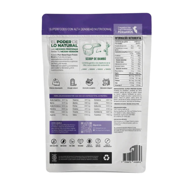The Superfood Company Protein Blend 500Gr 13 Servicios informacion nutricional