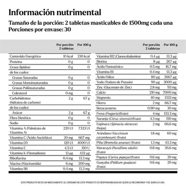 Nutrilite Daily kids 60 Tabletas Masticales Fresa-Naranja Informacion nutricional