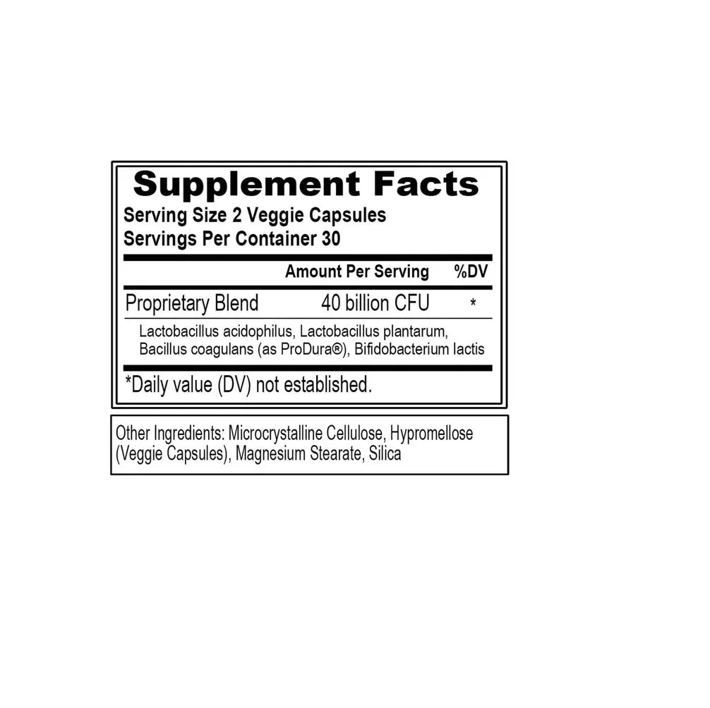 Evlution Nutrition Probiotico 40 Billion Cfu 60 Capsulas informacion nuricional