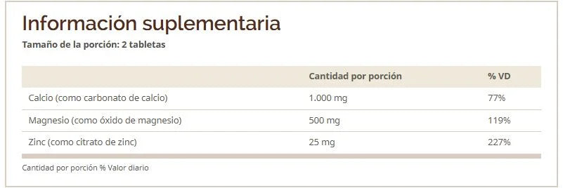 43 Supplements Creatina Monohidratada 1 Kg 200 Servicios Windmill Calcio 1000mg, Magnesio 500mg, Zinc 25mg  100 Tabs informacion nutricional