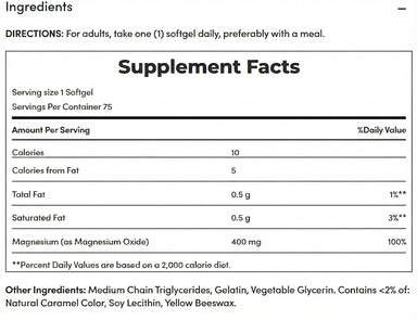 Nature's Bounty Magnesium 400mg 75 capsulas Informacion nutricional