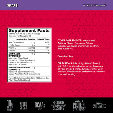 BSN Amino X 30 Servicios. Aminoácidos informacion nutricional