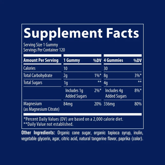 Trace Minerals Magnesium Gummies 120 Tangerina Informacion nutricional