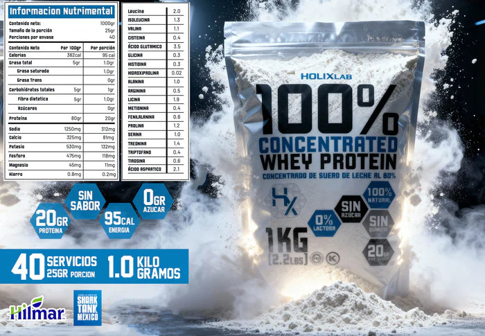 Holix Lab Proteina 100% Concentrated Whey Protein 2.2 libras Sin Sabor informacion nutricional 3
