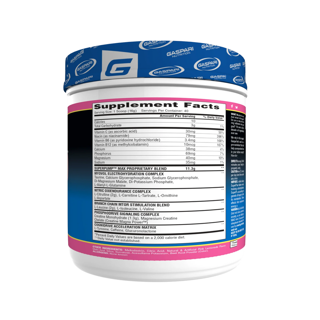 Gaspari Nutrition Super Pump Max 40 Servicios informacion nutricional
