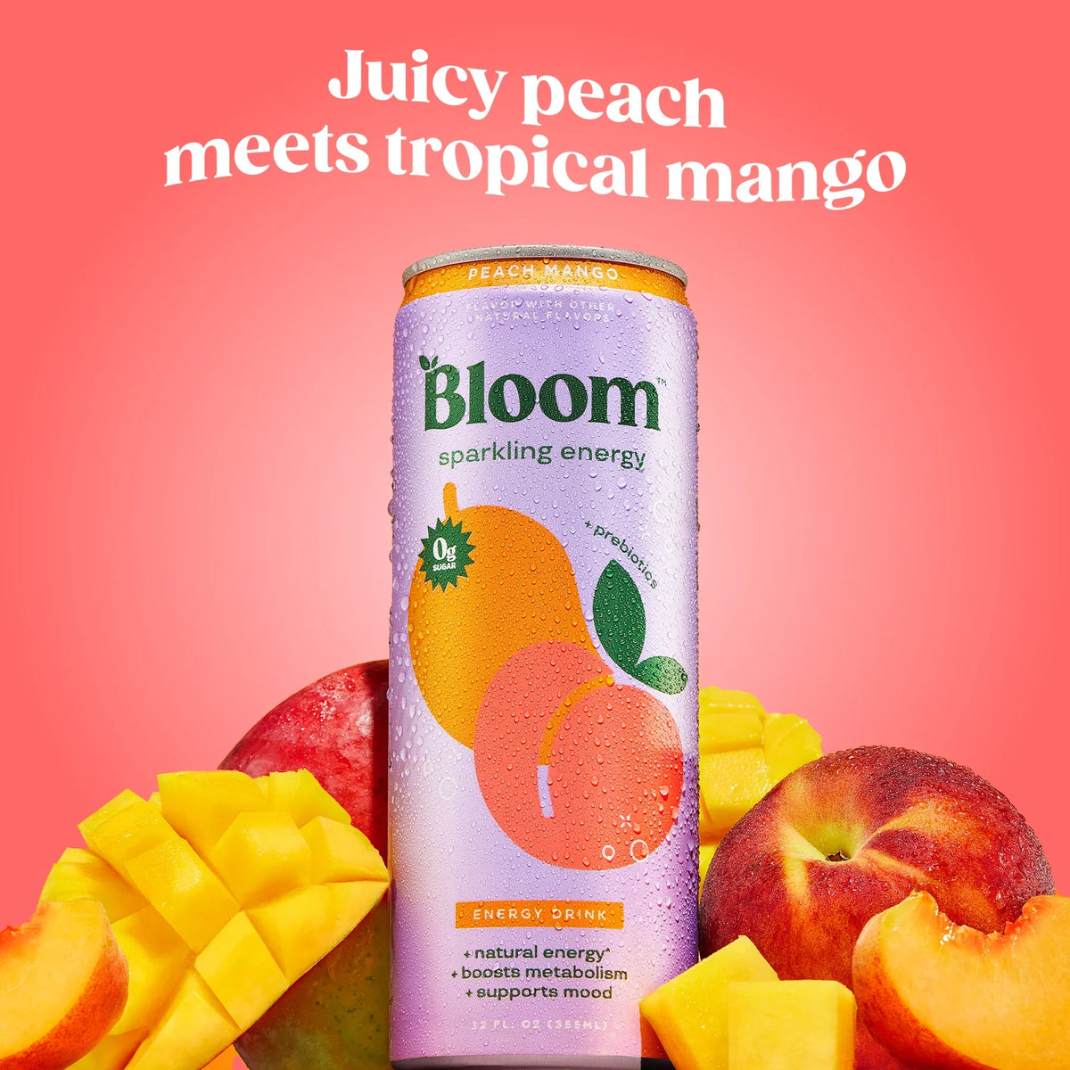 Bloom Sparkling Energy 12oz 12 pack Peach Mango