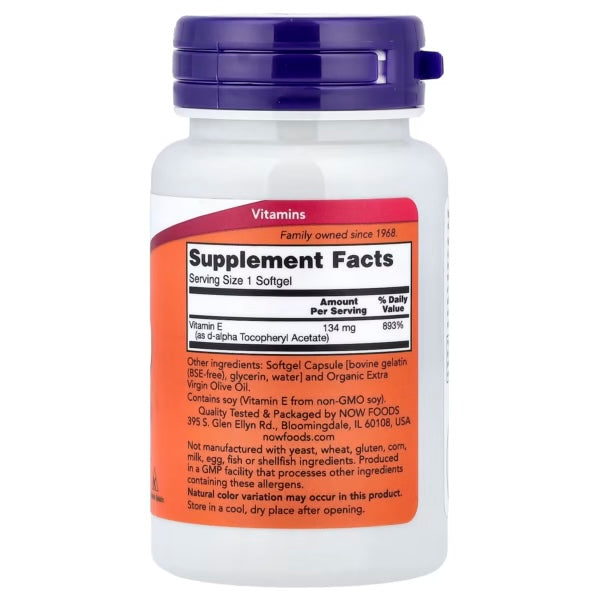 Now Foods E-200 100 Softgels Informacion nutricional