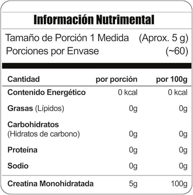 Meta Nutrition Creatina Creapure 300gr 60 Servicios informacion nutricional