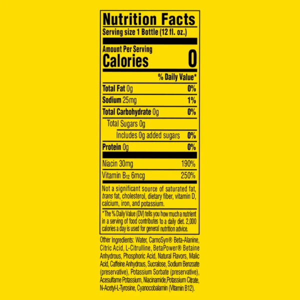 Cellucor C4 Energy Drink + Performance Non Carbonated 12 pack Informacion nutricional