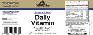 Windmill Daily Vitamin 100 Tabs Informacion nutricional