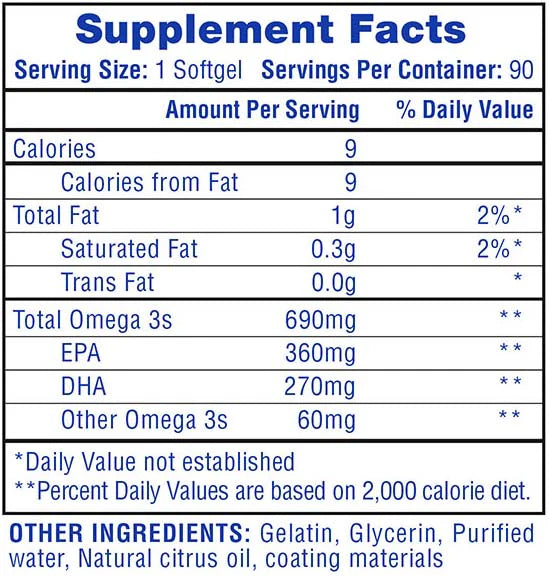 Hi Tech Fish Oil 90 Softgel informacion nutricional