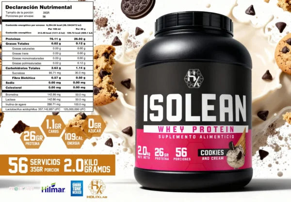 Holix Lab Isolean Whey Protein 2 Kg 56 Servicios Informacion nutricional