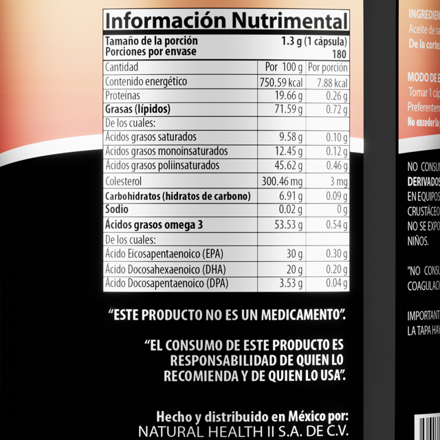Natural Health Aceite Salmon Noruego 180 Capsulas Informacion nutricional