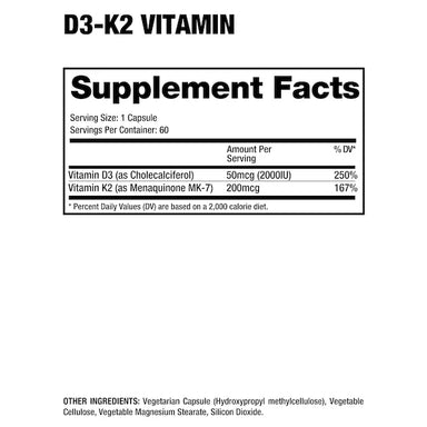 Dragon Pharma Vitamina D3-K2 60 Capsulas Informacion nutricional