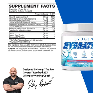 Evogen Hydration 30 Servicios Informacion nutricion