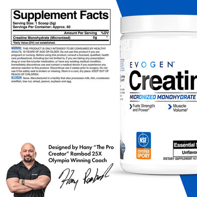 Evogen Creatina 300gr 60 Servicios informacion nutricional