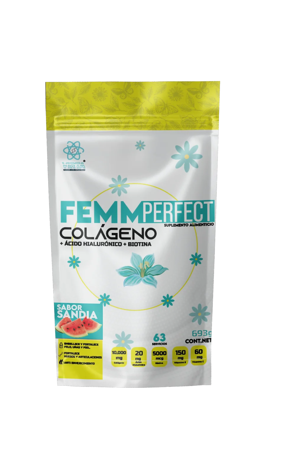 Virta Femm Perfect Colageno + Acido Hialuronico + Biotina 693g 63 servicios Sandia Portada