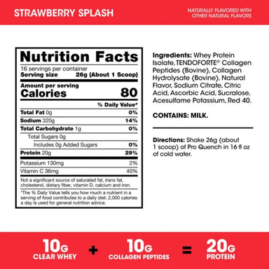 Optimum Nutrition Pro Quench 1.14 Lbs 20 Serv. Proteina, Colageno y Electrolitos Informacion nutricional