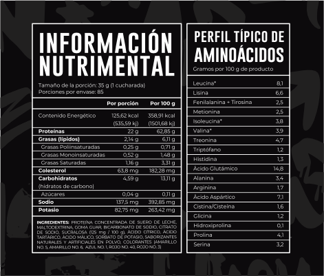 43 Supplements Proteina Whey 3kg informacion nutricional